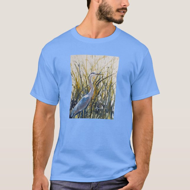 Camiseta Azul Heron Watercolor Design (Frente)