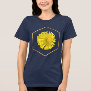 Camiseta Azul Hexágono Geométrico Dente-de-Leão Do