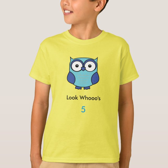 Camiseta Azul Hoot Owl Personalizado com Idade do Nome (Frente)