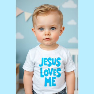 Camiseta Azul "Jesus Me Ama" para Bebê