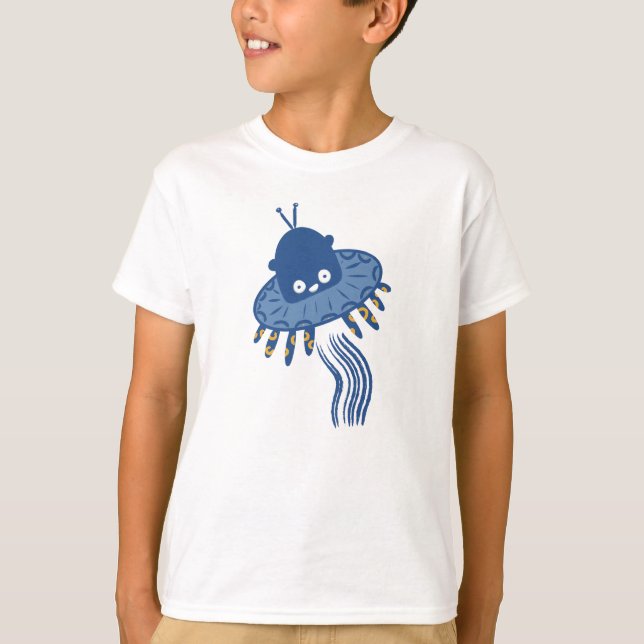 Camiseta Azul Kawaii Octopus UFO (Frente)