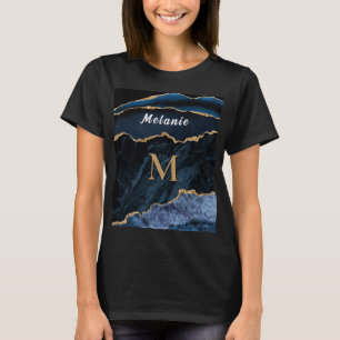 Camiseta Azul Marinho com Glitter Dourado Nome Per
