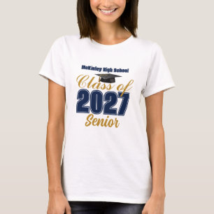 Camiseta Azul Marinho Dourado Turma de 2027 Senhoras Senior