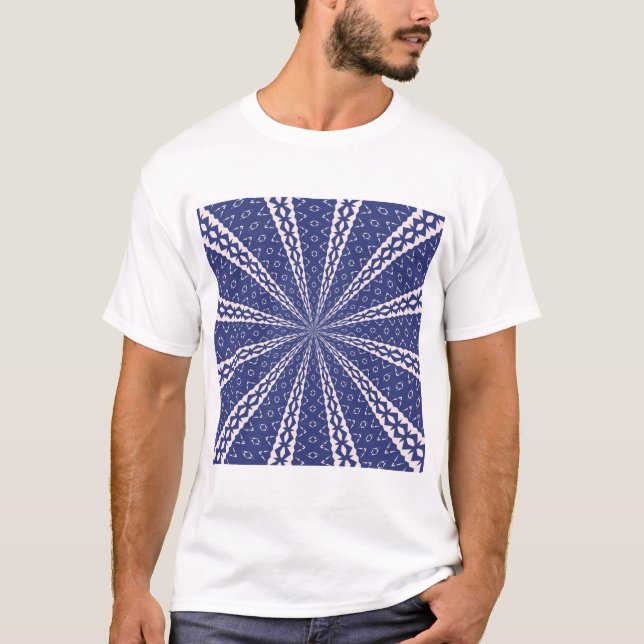 Camiseta Azul Marinho e Rosa Kaleidoscópio de Cauda de Ando (Frente)