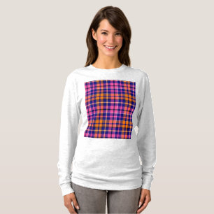 Camiseta Azul Marinho Rosa Laranja Projeto Xadrez Tartã