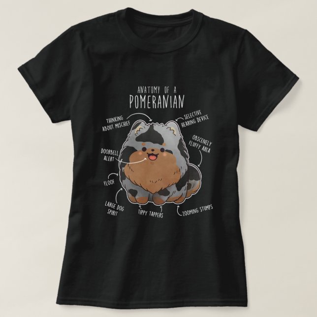 Camiseta Azul Merle Pomerânia Cão Anatomia Engraçada Pet P (Frente do Design)