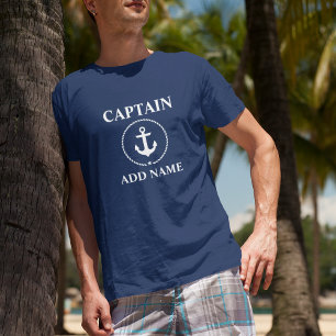 Camiseta Azul náutico do capitão Adição Nome Âncora Co