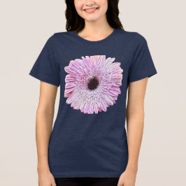 Camiseta Azul Naval Gerbera Dália Rosa