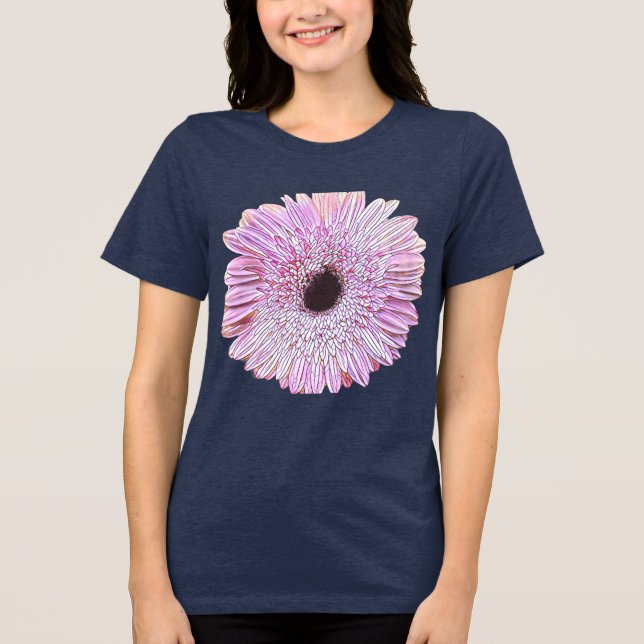 Camiseta Azul Naval Gerbera Dália Rosa (Frente)