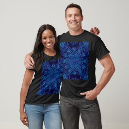 Camiseta Azul no Floral Abstrato boêmico preto Jasmine