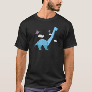 Camiseta Azul Origami Brontossauro E Pterodactil Roxo D