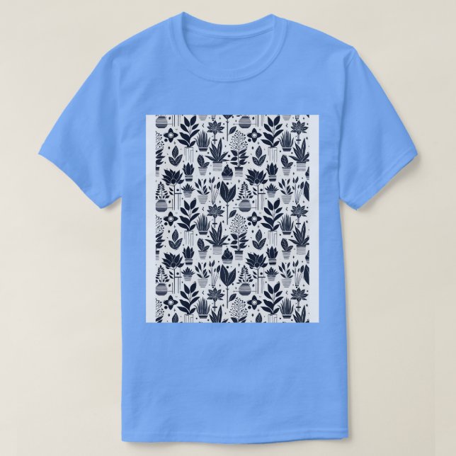 Camiseta Azul-padrão da planta Bauhaus (Frente do Design)