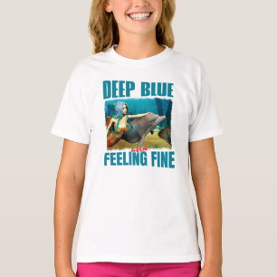 Camiseta Azul Profundo e Sentindo-se Bem Sereia e Golfinho