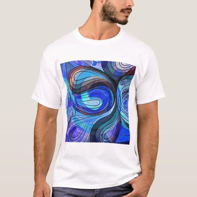 Camiseta Azul Real e Doodle Aquático Com Linhas Pretas (Frente)