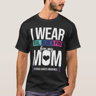 Camiseta Azul Teal Cor-De-Rosa Para O Câncer de tiróide Da