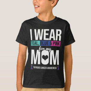 Camiseta Azul Teal Cor-De-Rosa Para O Câncer de tiróide Da 