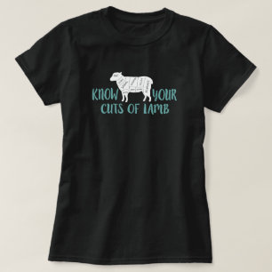 Camiseta Azul Teal e Branco Conheça seus pedaços de carne
