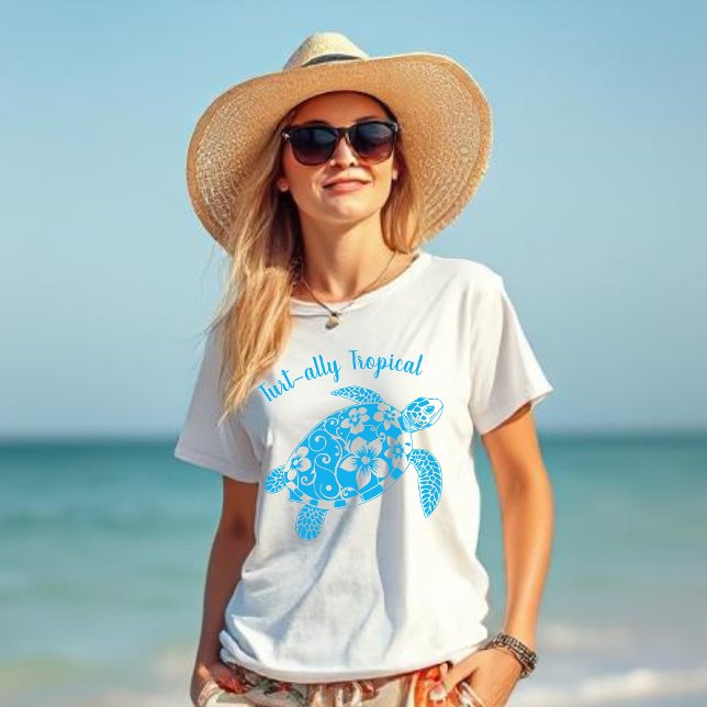 Camiseta azul tropical Turtali havaiana (Hawaiian Turtle-Turt-ally Tropical-Fisherman Core, Coastal, Islander, Beach, Summer, Women T shirt )