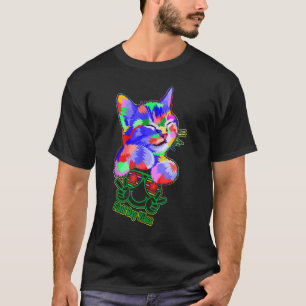 Camiseta Azul Verde Amarelo Colorido e Campo de Gato Púrpur