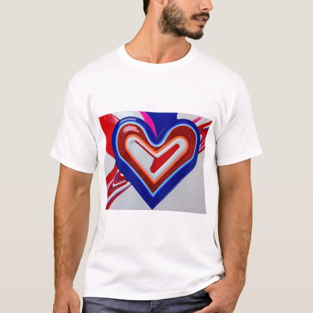 Camiseta Azul Vermelho Coração (Frente)