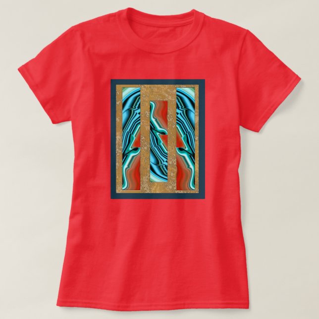 Camiseta Azul, Vermelho, Intarsia (Frente do Design)