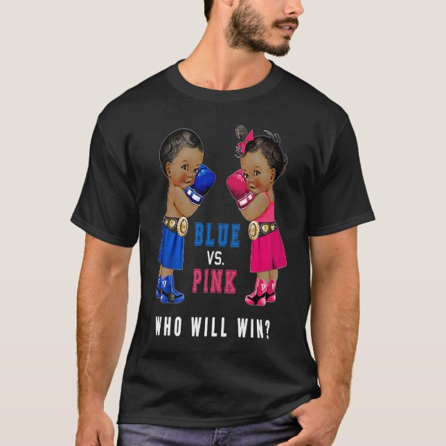Camiseta Azul vs Rosa Étnica Boxing Bebês Gênero Revelação (Frente)