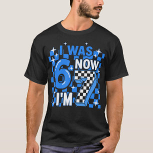 Camiseta Azul Xadrez Eu Era 6 Agora Sou 7 Aniversário Menin