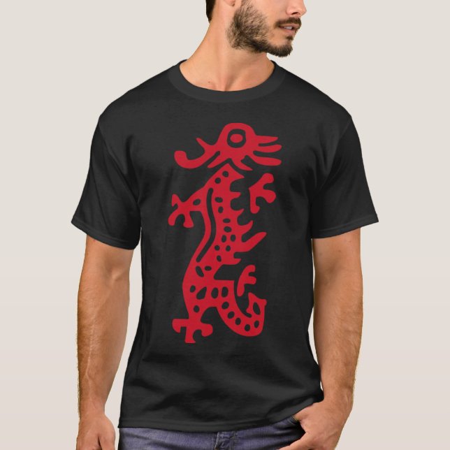 Camiseta Azulejo do Dragão Vermelho Mah Jong Chinês Mahjong (Frente)