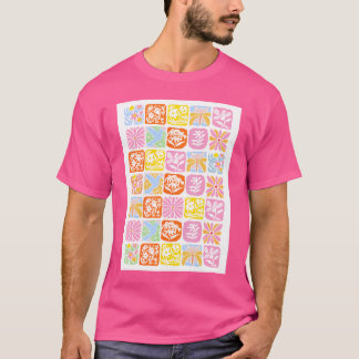 Camiseta Azulejo Inverso Colorido Folk Botânica Whimsical