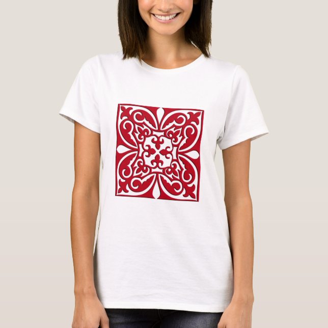Camiseta Azulejo marroquino - vermelho escuro e branco (Frente)