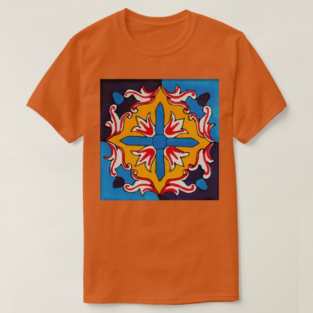 Camiseta azulejo mexicano talavera rustic cerâmica azul (Frente do Design)