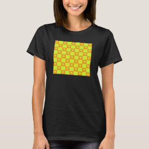 Camiseta Azulejo Xadrez Laranja Verde Brilhante Com Coraçõe