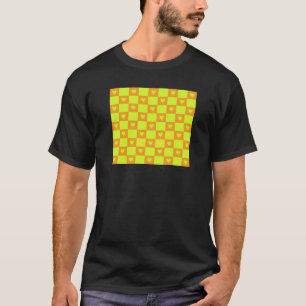 Camiseta Azulejo Xadrez Laranja Verde Brilhante Com Coraçõe