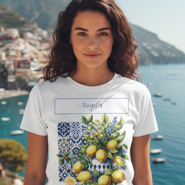 Camiseta Azulejos azuis e limões italianos | seu nome (Criador carregado)