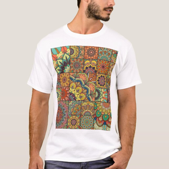 Camiseta Azulejos de Boho: padrão transparente colorido (Frente)