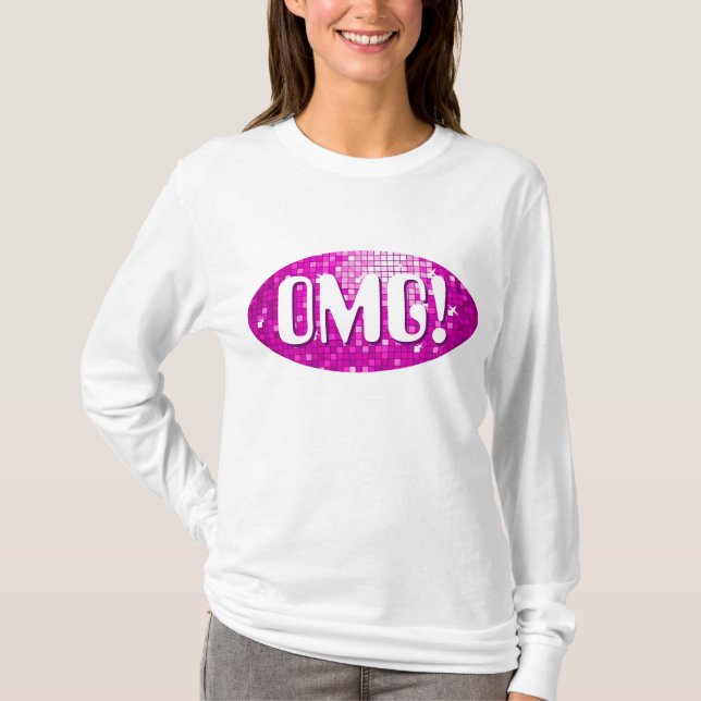 Camiseta Azulejos de Disco Rosa 'OMG!' manga longa (Frente)