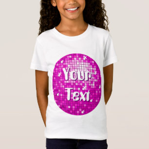 Camiseta Azulejos de Disco Rosa 'Seu Texto', à volta de gar