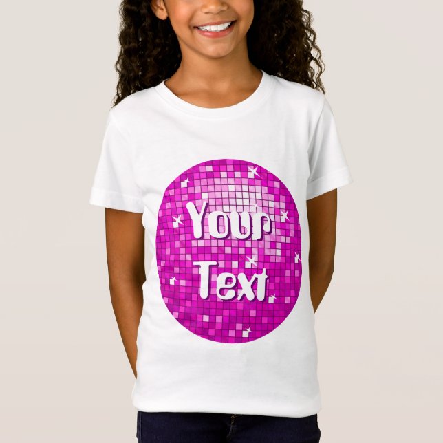 Camiseta Azulejos de Disco Rosa 'Seu Texto', à volta de gar (Frente)