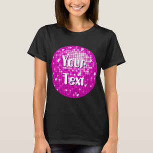 Camiseta Azulejos Disco Rosa 'Seu Texto' redondo t-shirt pr
