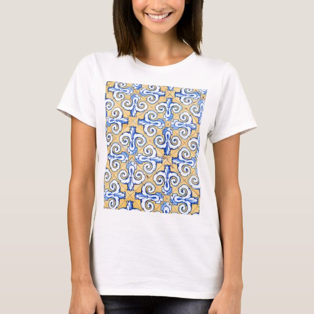 Camiseta Azulejos Espanhóis - Azulejo Azul, Amarelo e Branc (Frente)