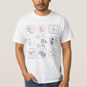 Camiseta Azulejos Inspirados em Mahjong e Colagem de Amulet