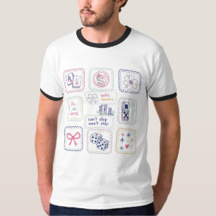 Camiseta Azulejos Inspirados em Mahjong e Colagem de Amulet