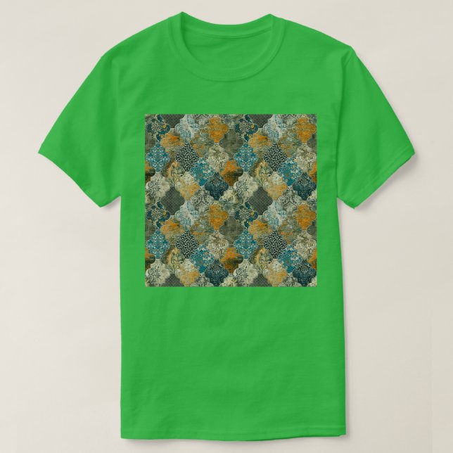Camiseta Azulejos marroquinos cor de laranja azul S (Frente do Design)