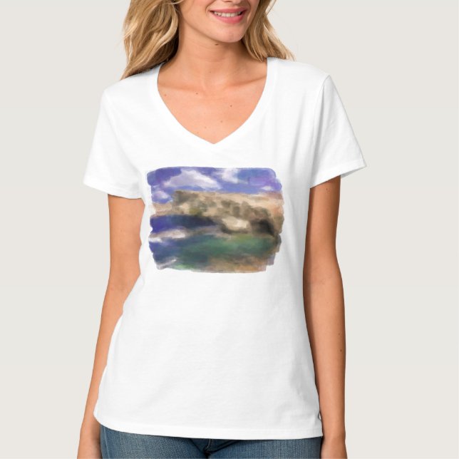 Camiseta Azure Window In Gozo Island Watercolor (Frente)