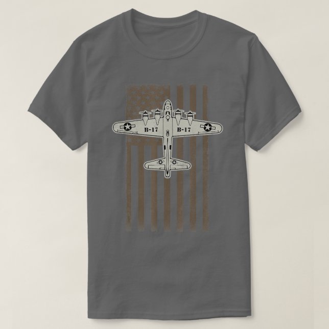 Camiseta B17 Bomber WW2 Plane Aircraft EUA Flag Veteran Pil (Frente do Design)