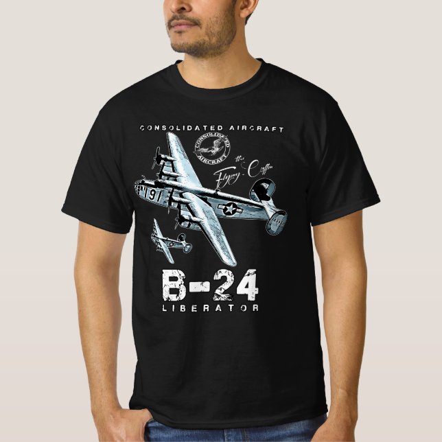 Camiseta B24 Liberador O Bombardeiro Pesado WW2 Coffin Voad (Frente)