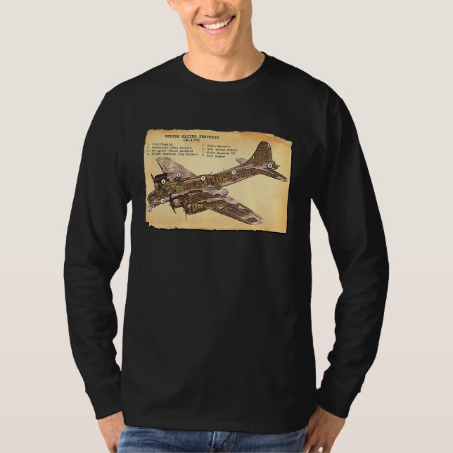 Camiseta B 17 Bomber WWII Flying Fortress Diagram (Frente)