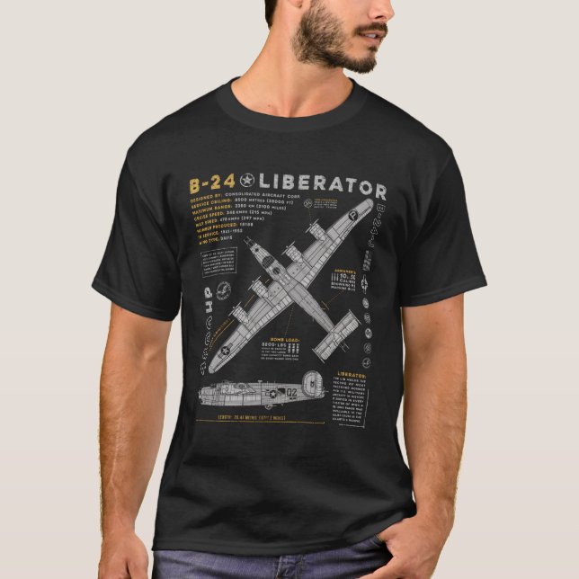 Camiseta B-24 Bombista da Aeronave Consolidada Liberator B2 (Frente)