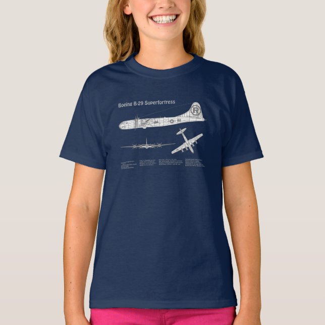 Camiseta B-29 Superfortaleza - Planos de Impressão de Avião (Frente)