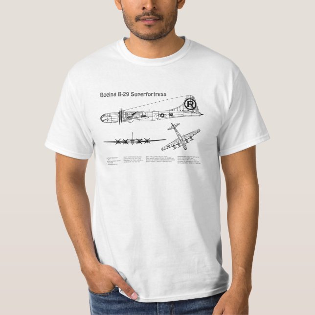 Camiseta B-29 Superfortaleza - Planos de Impressão do Avião (Frente)